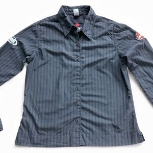 Harley Davidson Grey Black Pin Stripe Button Down Women Large Streetwear Grunge